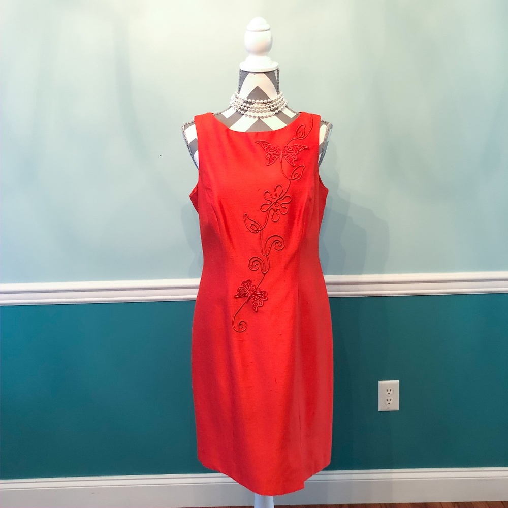 Orange Sheath with raised embroidery butterfly